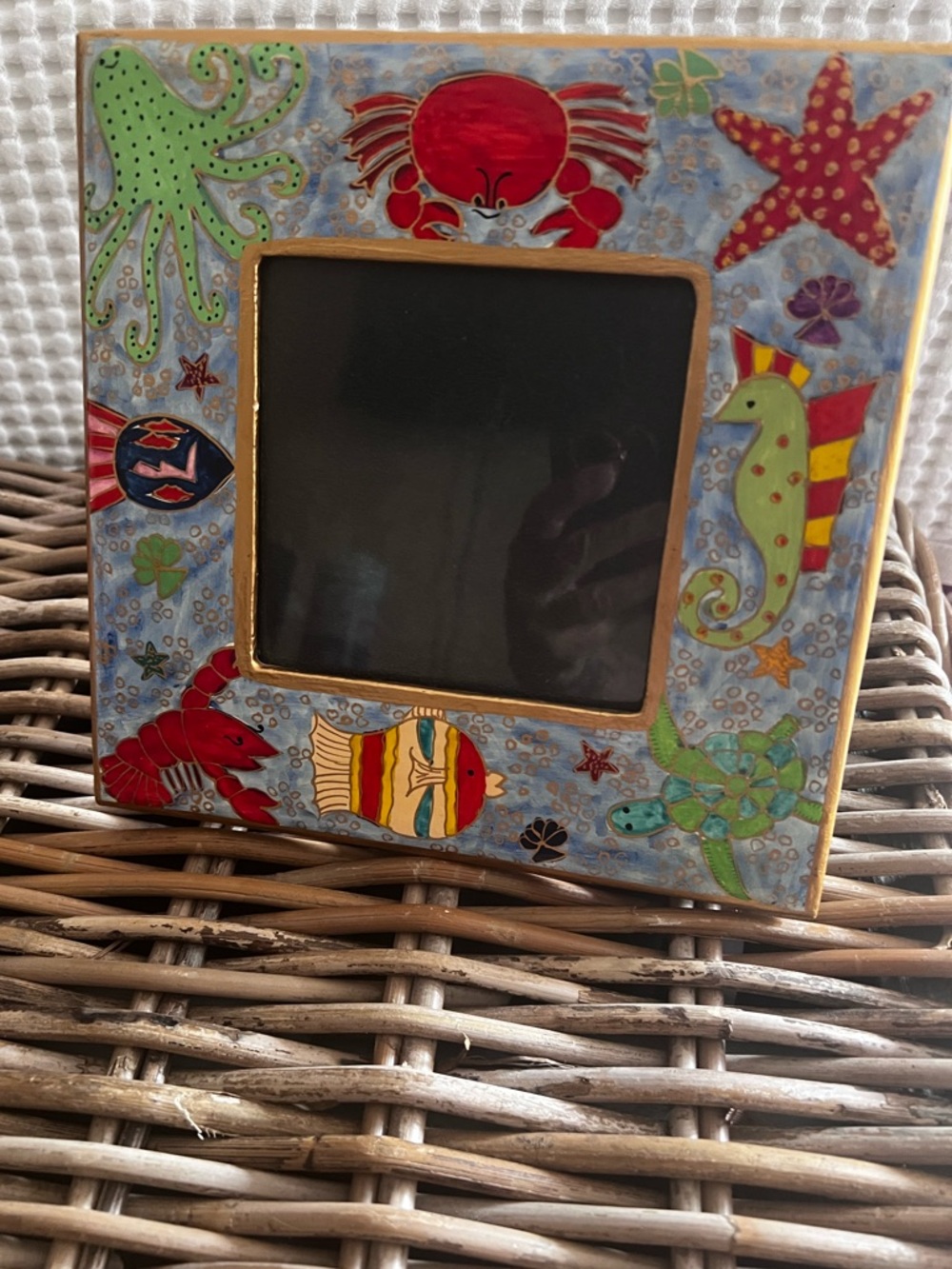 Foreside Hand‑Painted Wooden Picture Frame – Ocean Theme – Made in India